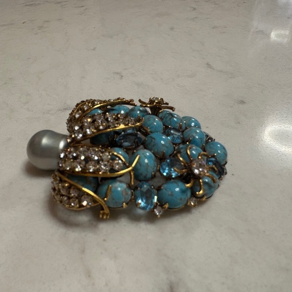 IRADJ MOINI Vintage Large Turquoise Berry Brooch Pin Costume Designer Jewelry - Picture 7 of 11